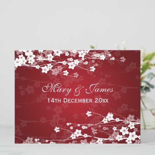 Elegant Reception Cherry Blossom Red Kaart (Staand voorkant)