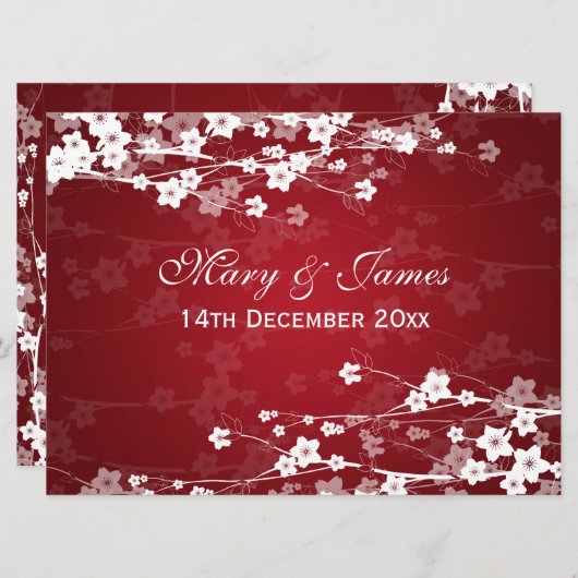 Elegant Reception Cherry Blossom Red Kaart (Voorkant / Achterkant)