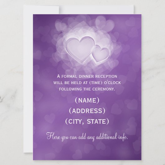Elegant Reception Modern Hearts Paars Kaart (Achterkant)