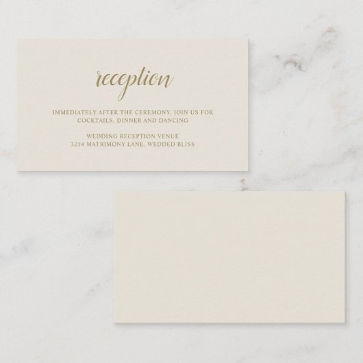 Elegant Reception Neutral Gold Ivory Wedding Informatiekaartje (Voorkant / Achterkant)