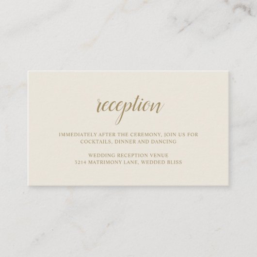 Elegant Reception Neutral Gold Ivory Wedding Informatiekaartje (Voorkant)