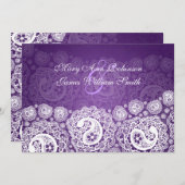 Elegant Reception Star Paisley Lace Paars Kaart (Voorkant / Achterkant)