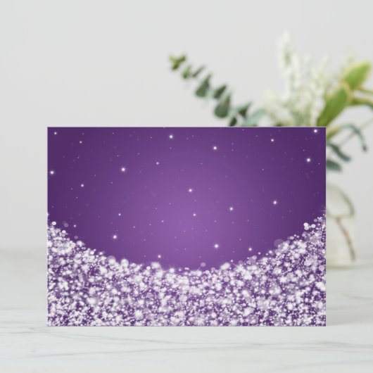 Elegant Reception Star Sparkle Paars Kaart (Staand voorkant)