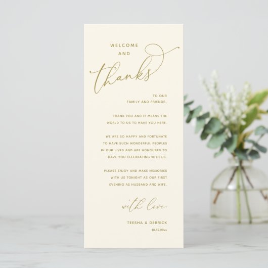 Elegant Reception "Welcome and Thanks" Guest Card Programmakaart (Staand voorkant)