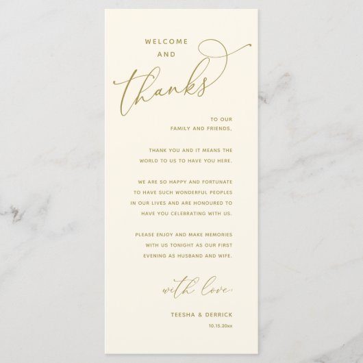 Elegant Reception "Welcome and Thanks" Guest Card Programmakaart (Voorkant)
