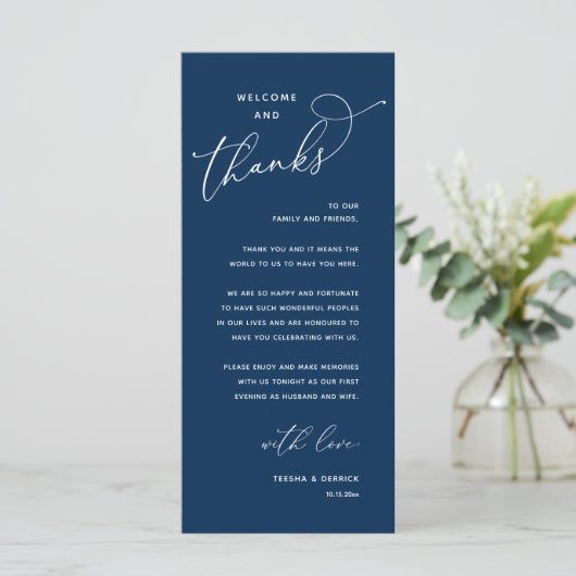 Elegant Reception "Welcome and Thanks" Guest Card Programmakaart (Staand voorkant)