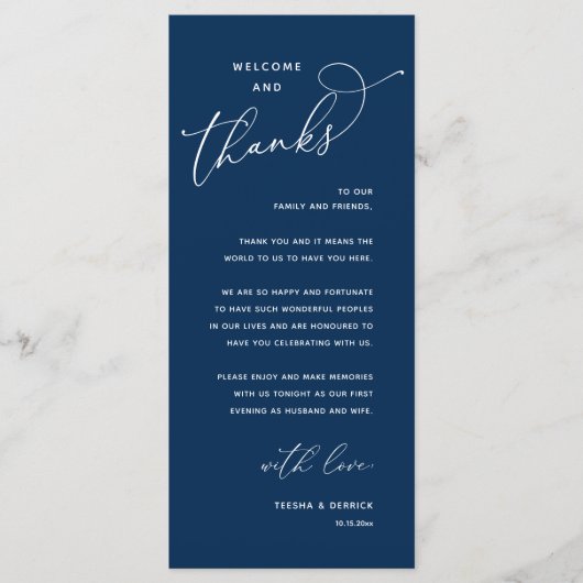 Elegant Reception "Welcome and Thanks" Guest Card Programmakaart (Voorkant)