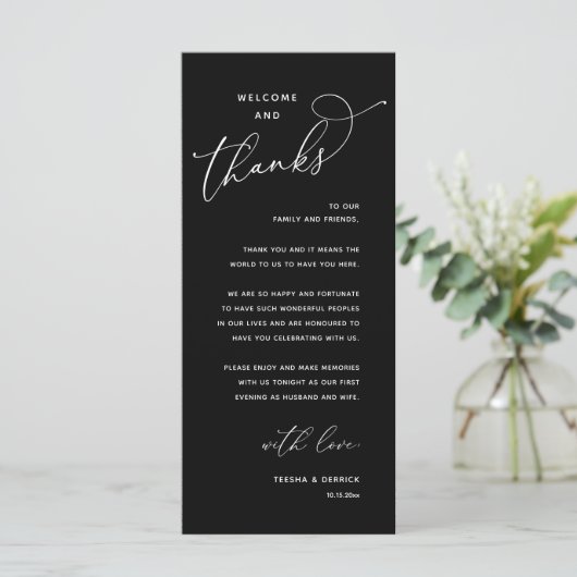 Elegant Reception "Welcome and Thanks" Guest Card Programmakaart (Staand voorkant)