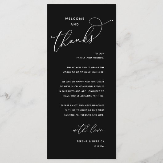 Elegant Reception "Welcome and Thanks" Guest Card Programmakaart (Voorkant)