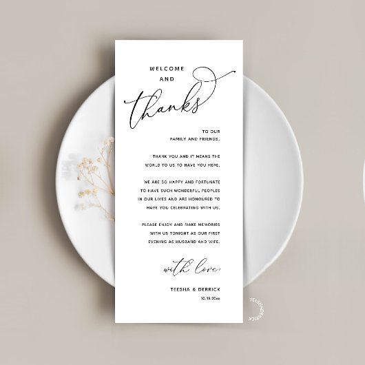 Elegant Reception "Welcome and Thanks" Guest Card Programmakaart