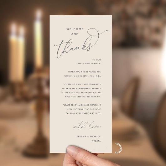 Elegant Reception "Welcome and Thanks" Guest Card Programmakaart