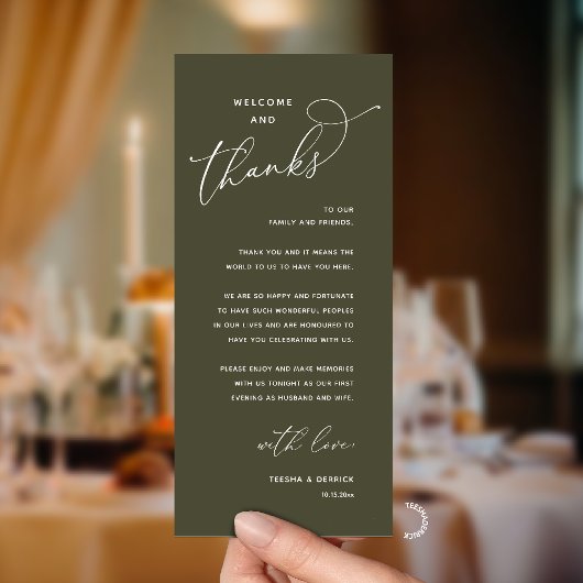 Elegant Reception "Welcome and Thanks" Guest Card Programmakaart