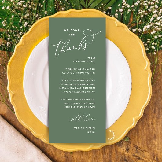 Elegant Reception "Welcome and Thanks" Guest Card Programmakaart