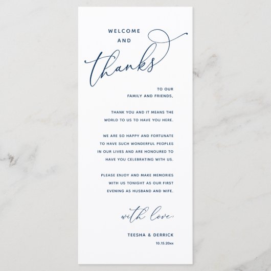Elegant Reception "Welcome and Thanks" Guest Card Programmakaart (Voorkant)