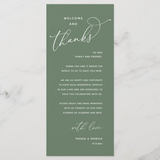 Elegant Reception "Welcome and Thanks" Guest Card Programmakaart (Voorkant)