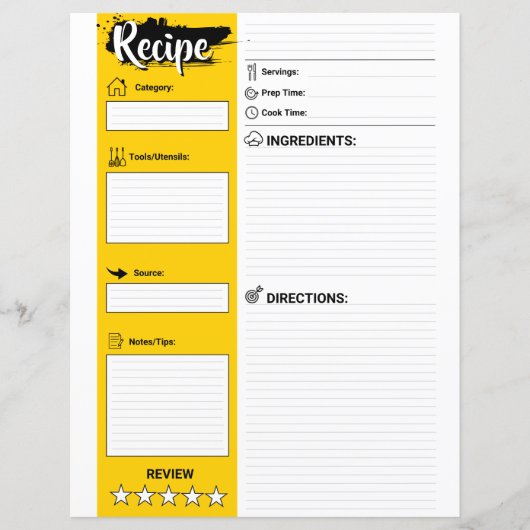Elegant Recipe Paper Sheet (Full Page Fillable) (Voorkant)