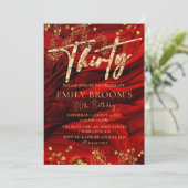 Elegant Red 30th Birthday Invitation Kaart (Staand voorkant)
