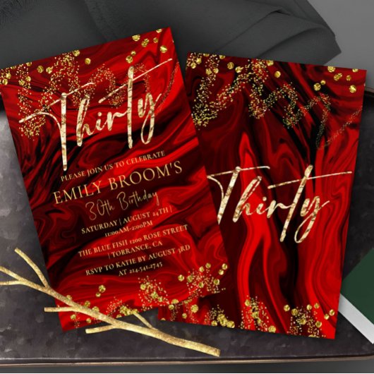 Elegant Red 30th Birthday Invitation Kaart