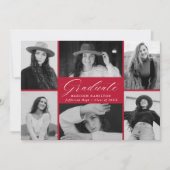 Elegant Red 6 Photo Collage Afstuderen Aankondiging (Voorkant)