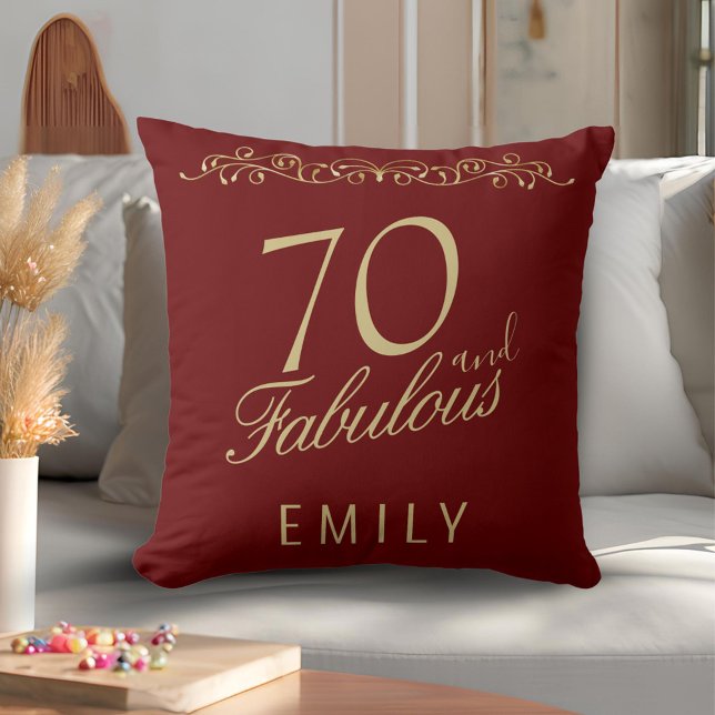 Elegant Red 70 en Fabulous Ornament 70th Birthday Kussen (Creator heeft geüpload)