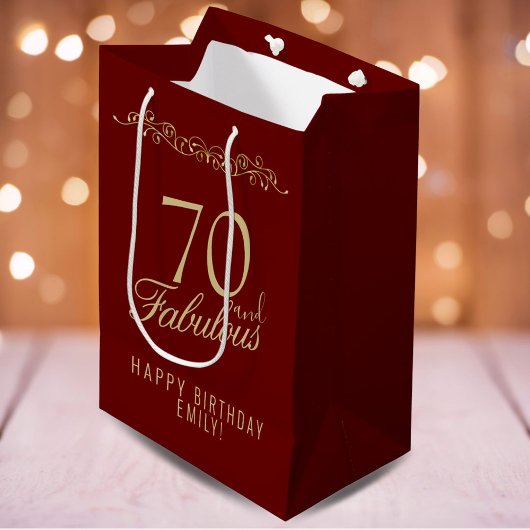 Elegant Red 70 en Fabulous Ornament 70th Birthday Medium Cadeauzakje