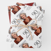 Elegant Red 90 and Fabulous 90th Birthday Photo Inpakpapier Vel (In situ)