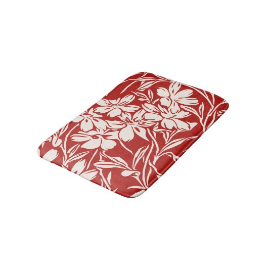 Elegant Red Abstract Floral Illustration Pattern Badmat (Gekanteld)