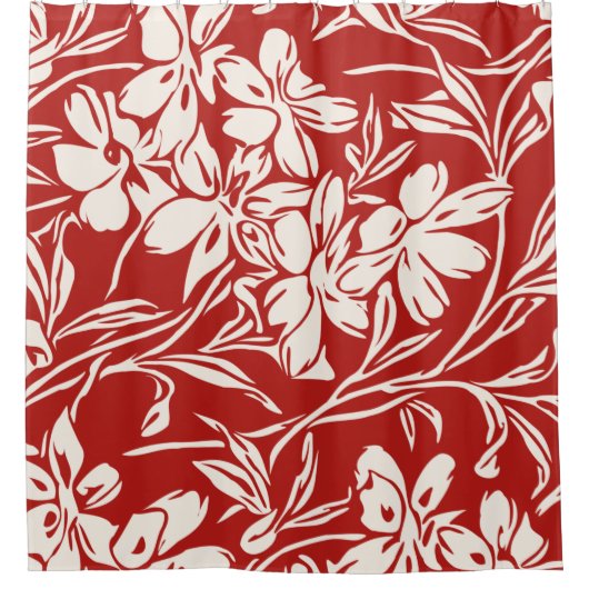 Elegant Red Abstract Floral Illustration Pattern Douchegordijn (Voorkant)
