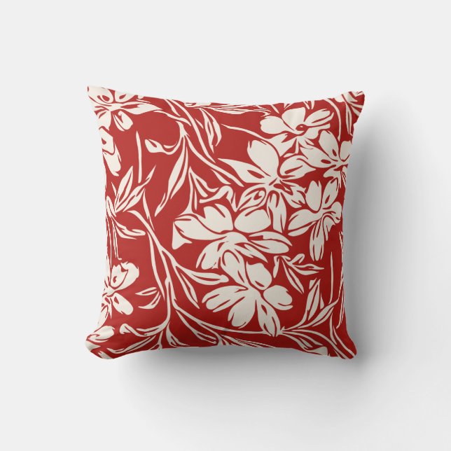 Elegant Red Abstract Floral Illustration Pattern Kussen (Voorkant)