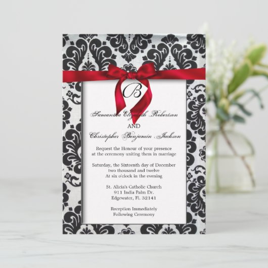 Elegant Red Accent Wedding Invite Kaart (Staand voorkant)