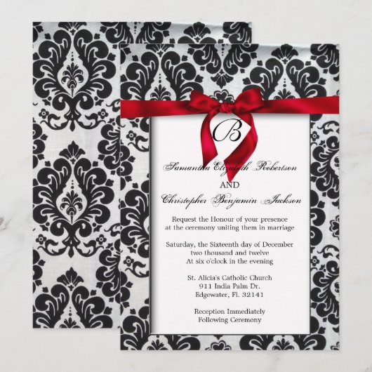 Elegant Red Accent Wedding Invite Kaart (Voorkant / Achterkant)