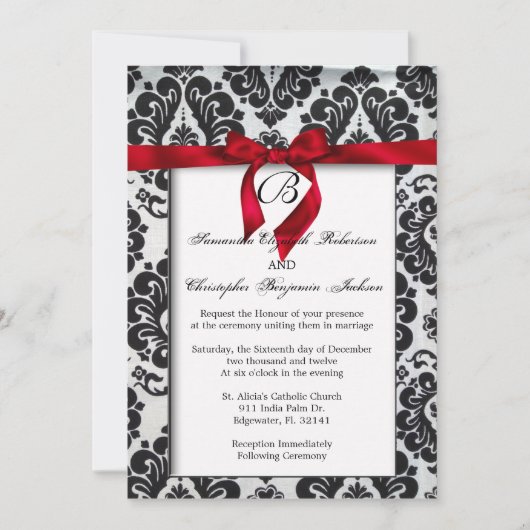 Elegant Red Accent Wedding Invite Kaart (Voorkant)
