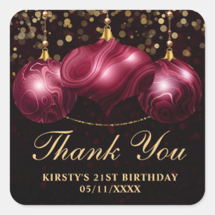 Elegant Red Agate Kerstmis Baubles Birthday Vierkante Sticker