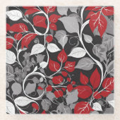 Elegant Red and Black Leaf Design Glazen Onderzetter (Voorkant)
