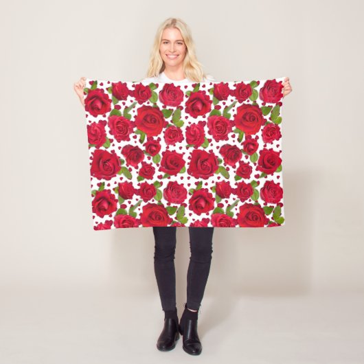 Elegant Red And Dark Pink Floral Roses Pattern Fleece Deken (In situ)