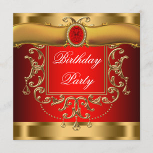 Elegant Red and Gold Birthday Party Kaart