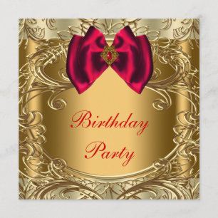 Elegant Red and Gold Birthday Party Kaart