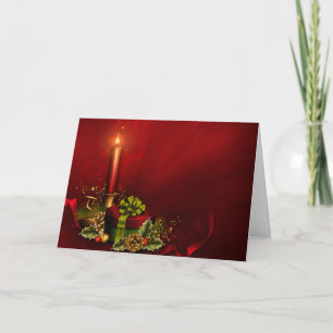 Elegant Red and Gold Candle-kerstkaart Feestdagen Kaart