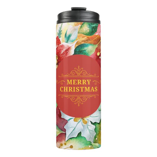 Elegant Red and Gold Christmas Floral Tumbler Thermosbeker (Voorkant)