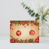Elegant Red and Gold Christmas Ornament Frame Briefkaart (Staand voorkant)