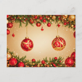 Elegant Red and Gold Christmas Ornament Frame Briefkaart