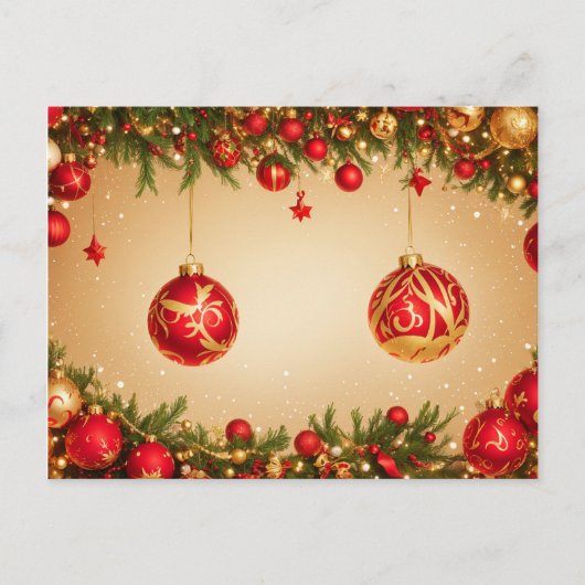 Elegant Red and Gold Christmas Ornament Frame Briefkaart (Voorkant)