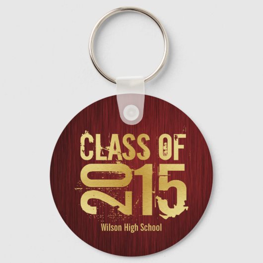 Elegant Red and Gold Class of 2015 Afstuderen Sleutelhanger (Voorkant)
