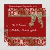 Elegant Red and Gold Damask Holiday Party nodigt u Kaart (Voorkant / Achterkant)
