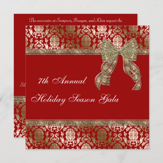 Elegant Red and Gold Damask Holiday Party nodigt u Kaart (Voorkant / Achterkant)