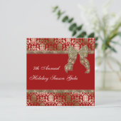 Elegant Red and Gold Damask Holiday Party nodigt u Kaart (Staand voorkant)