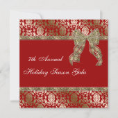 Elegant Red and Gold Damask Holiday Party nodigt u Kaart (Voorkant)
