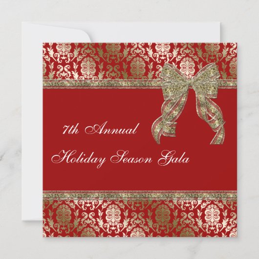 Elegant Red and Gold Damask Holiday Party nodigt u Kaart (Voorkant)