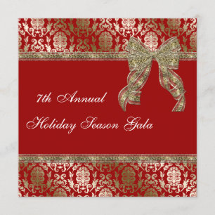 Elegant Red and Gold Damask Holiday Party nodigt u Kaart