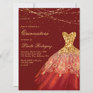 Elegant Red and Gold Dress Quinceanera Kaart
